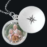 Always on my Mind Personalized Photo Locket Necklace<br><div class="desc">Elegant photo locket to keep a lost loved one close. The template is set up for you to add your own photo and you can also edit all of the text if you wish. The wording sits on a semi-transparent border overlay, above your photo. The sample text reads "always on...</div>