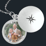 Always on my Mind Personalized Photo Locket Necklace<br><div class="desc">Elegant photo locket to keep a lost loved one close. The template is set up for you to add your own photo and you can also edit all of the text if you wish. The wording sits on a semi-transparent border overlay, above your photo. The sample text reads "always on...</div>