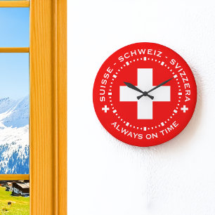 Always on Time Swiss Flag Switzerland Wall Clock