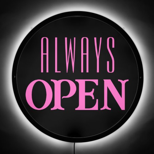 Always Open Retro Style Black and Neon Pink LED Sign