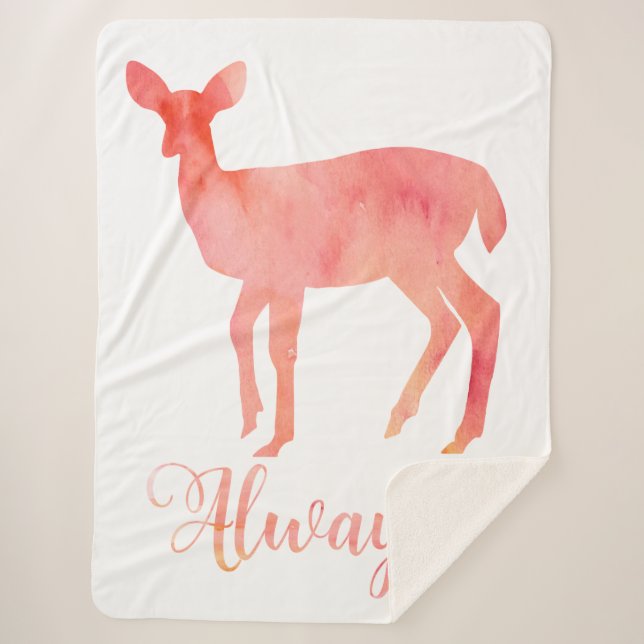 Always Pink Watercolor Doe Deer Sherpa Blanket (Front)
