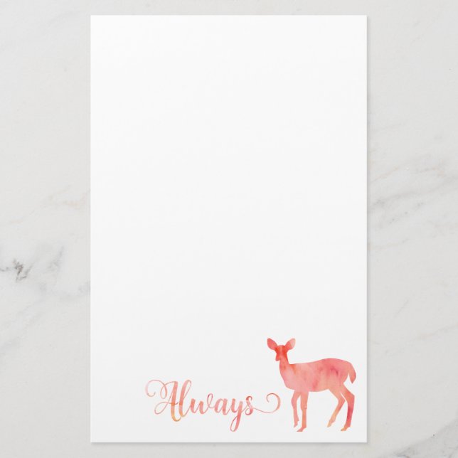 Always Pink Watercolor Doe Deer Stationery (Front)