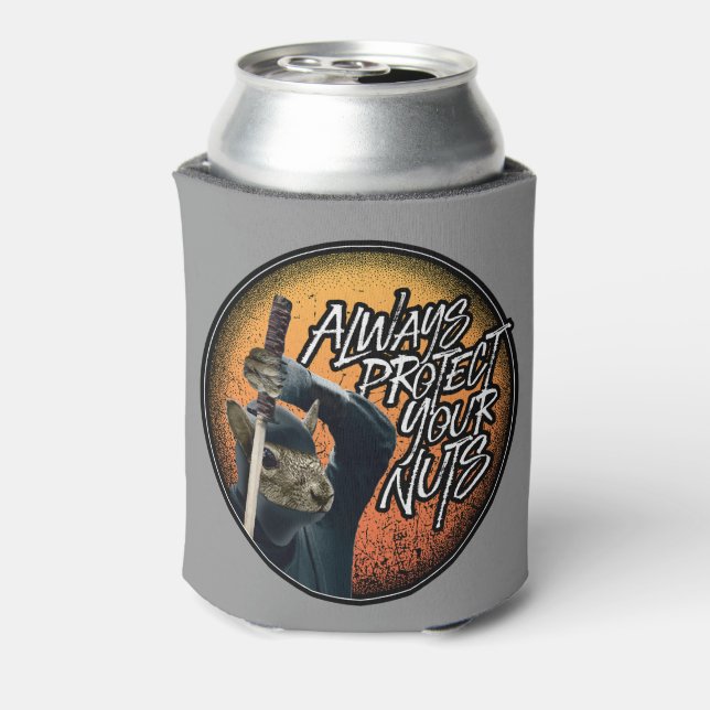 Always Protect Your Nuts - funny ninja squirrel Can Cooler (Can Back)