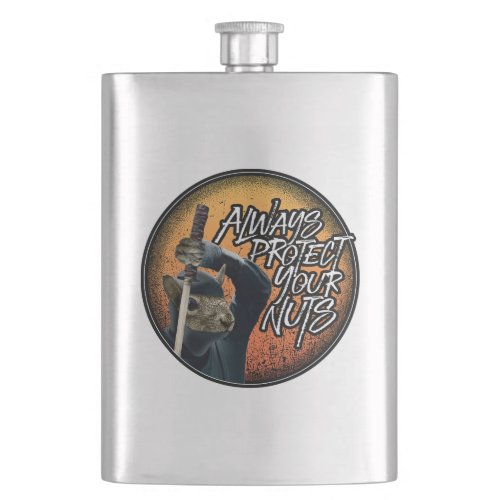 Always Protect Your Nuts _ funny ninja squirrel Flask