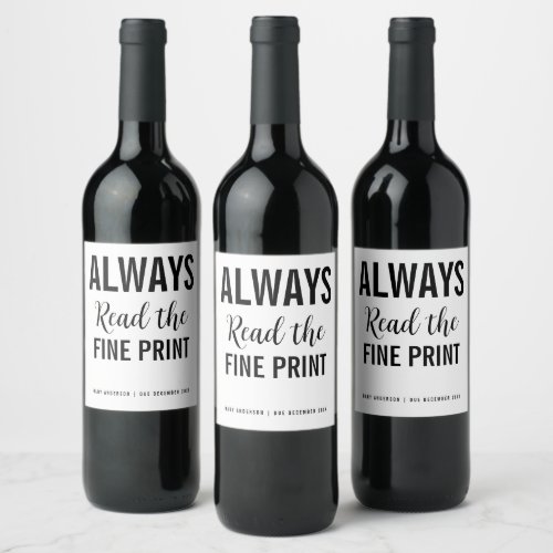 Always Read the Fine Print Pregnancy Announcement  Wine Label