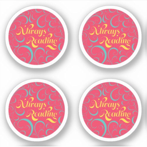 Always Reading  Bright Pink Blue Yellow  Swirls Sticker