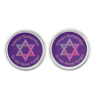 Always Remember Never Forget Purple Star of David Cufflinks
