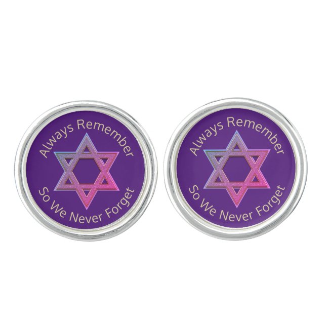 Always Remember Never Forget Purple Star of David Cufflinks (Front)