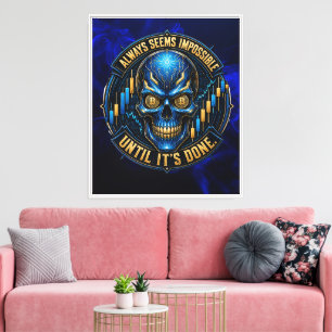 Always Seems Impossible Blue Glow Bitcoin Canvas Print