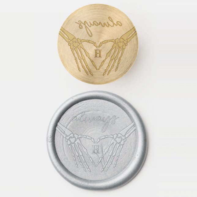 Always Skeleton Hands Heart Monogram Goth Wedding Wax Seal Stamp (Stamped)