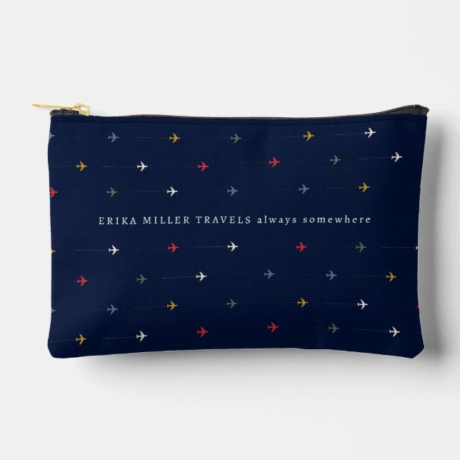 'Always Somewhere' Custom Name Airplane Travel Accessory Pouch (Front)