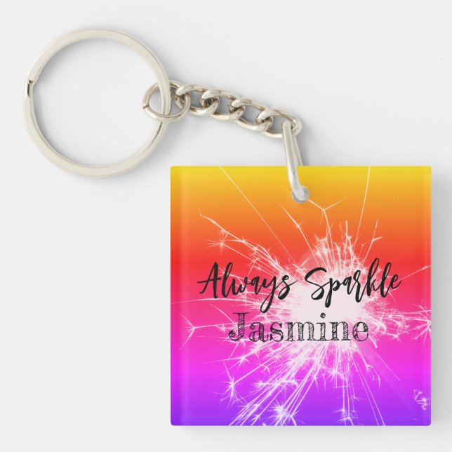 always sparkle custom name purple orange keychain (Front)