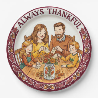 "Always Thankful" Family Thanksgiving Paper Plate