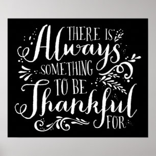 Always Thankful Script Thanksgiving Poster Black