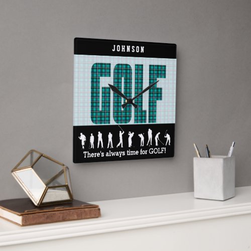 Always Time for Golf Square Wall Clock