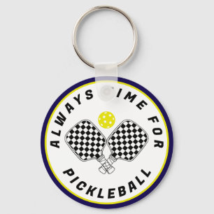 Always Time for Pickleball Paddles Black Olive Keychain