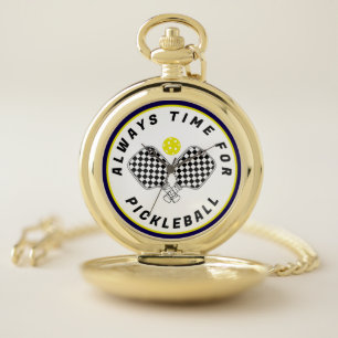 Always Time for Pickleball Paddles Black Olive Pocket Watch