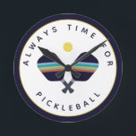 Always Time for Pickleball Paddles Blue Yellow Clock<br><div class="desc">The pickleball player or fan in your life will love this clock  featuring striped blue,  teal,  rust and yellow pickleball paddles and the phrase "Always Time For Pickleball." Part of a collection from Parcel Studios.</div>