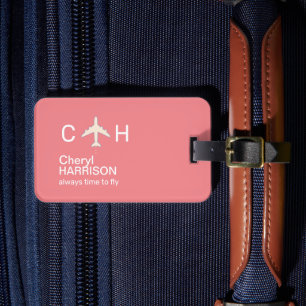 Always Time to Fly Airplane Pink Travel Luggage Tag