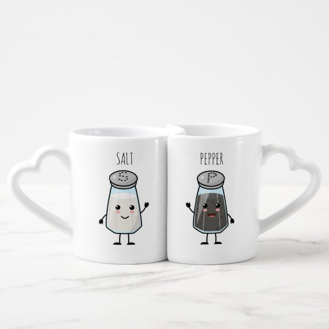 Always Together: BFF Kawaii Salt & Pepper Shakers Coffee Mug Set (Front Nesting)