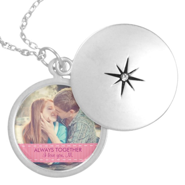 Always Together Modern Custom Photo Romantic Silver Plated Necklace (Front)