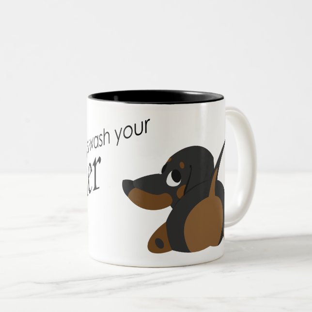 "Always Wash your Wiener" funny Two-Tone Coffee Mug (Front Right)