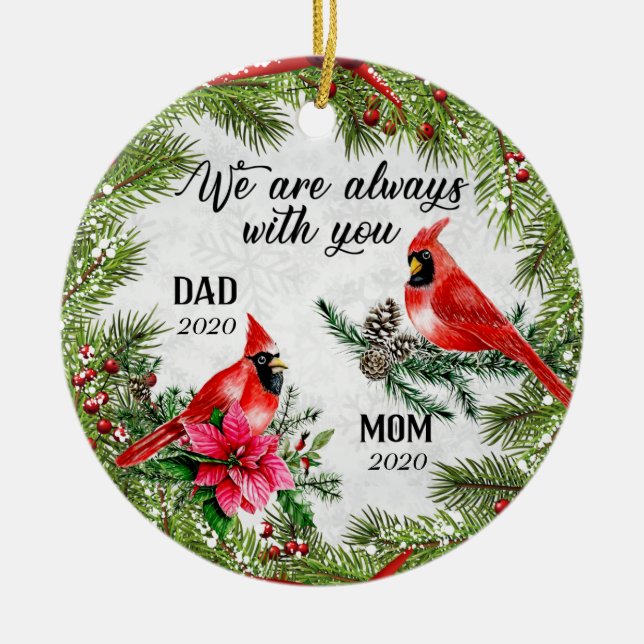 Always With You Holly Branch Christmas Personalize Ceramic Ornament (Front)