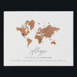 Always world map wedding or anniversary gift faux canvas print<br><div class="desc">Rust coloured world map wedding or anniversary gift. Beautiful rust colored hand painted watercolor world map with reposition able heart to show wedding or honeymoon location. Ideal gift for location weddings.</div>