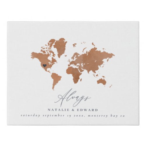 Always world map wedding or anniversary gift faux canvas print