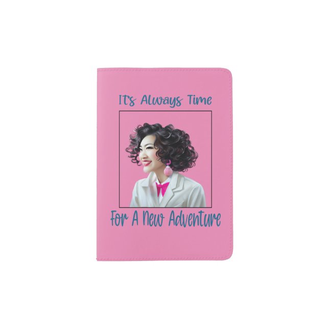 AlwaysTimeForNewAdventure-Model-Big Pink Earrings Passport Holder (Front)