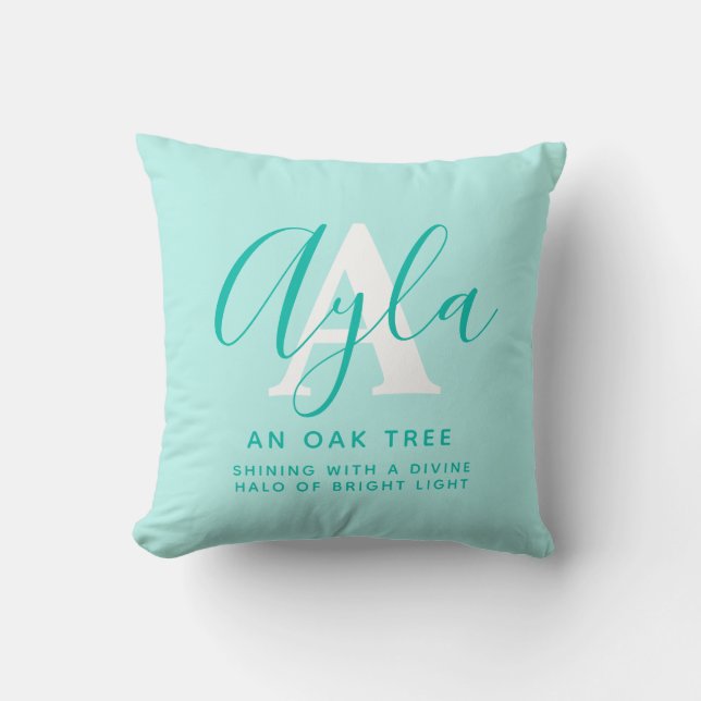 Alya name meaning aqua green letter A Throw Pillow (Front)