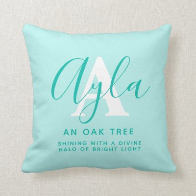 Alya name meaning aqua green letter A Throw Pillow