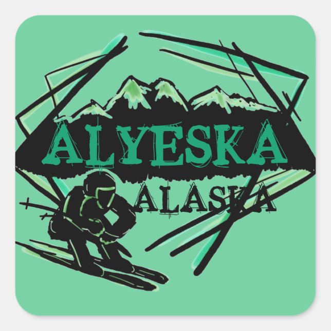 Alyeska Alaska green ski logo stickers (Front)