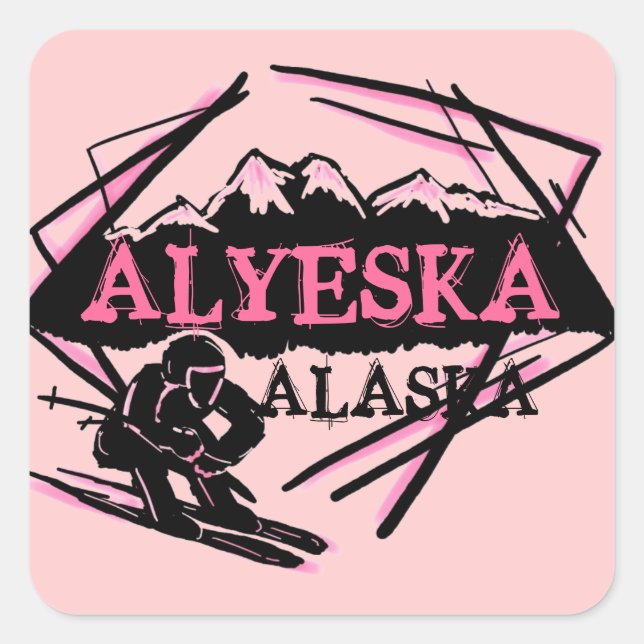 Alyeska Alaska pink skier stickers (Front)