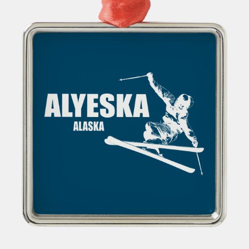 Alyeska Alaska Skier Metal Ornament
