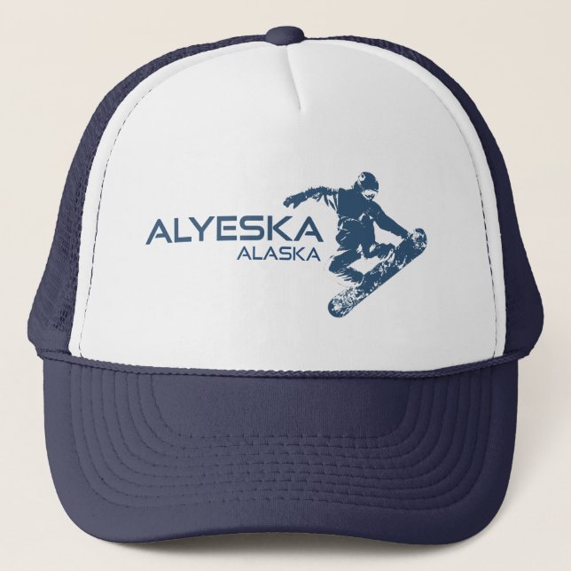Alyeska Alaska Snowboarder Trucker Hat (Front)
