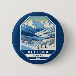 Alyeska Alaska Winter Travel Art Vintage Button