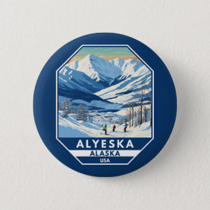 Alyeska Alaska Winter Travel Art Vintage Button