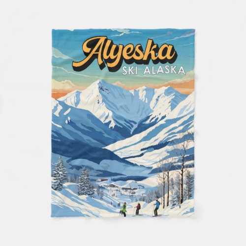 Alyeska Alaska Winter Travel Art Vintage Fleece Blanket