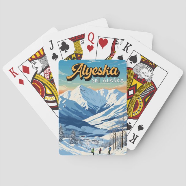 Alyeska Alaska Winter Travel Art Vintage Poker Cards (Back)