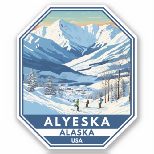 Alyeska Alaska Winter Travel Art Vintage Sticker