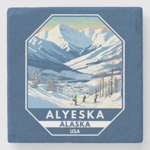 Alyeska Alaska Winter Travel Art Vintage Stone Coaster