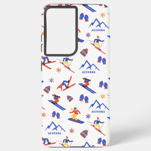 Alyeska Girdwood Alaska Ski Snowboard Pattern Samsung Galaxy S21 Ultra Case