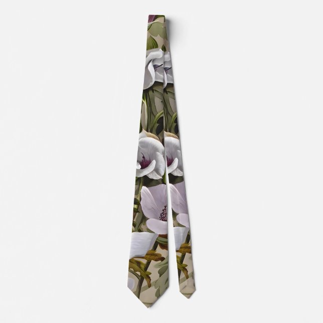 Alyogyne Plant Drawing, Present Ideas Valentine's Neck Tie (Front)