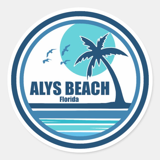 Alys Beach Fort Walton Palm Tree Birds Classic Round Sticker (Front)