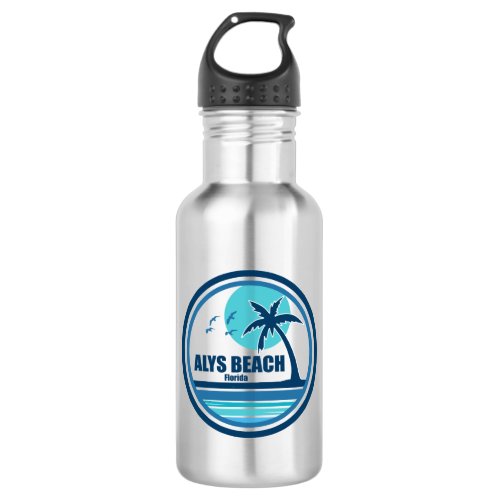 Alys Beach Fort Walton Palm Tree Birds Stainless Steel Water Bottle