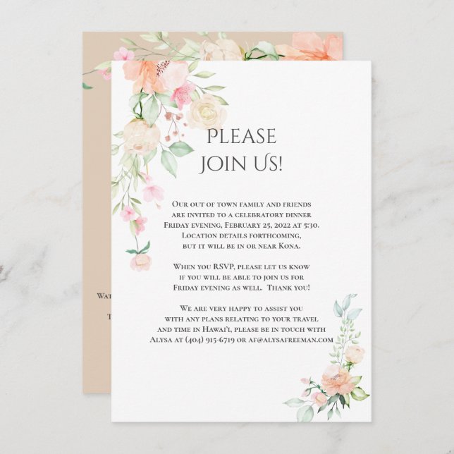 Alysa - Details Watercolor Spring Blossoms  Invitation (Front/Back)