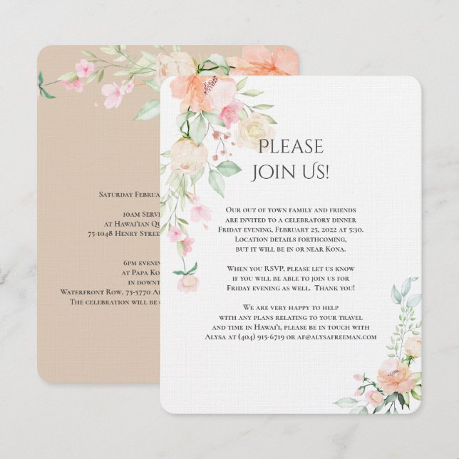 Alysa -Revised2a Detail Watercolor Spring Blossoms Invitation (Front/Back)