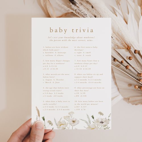 ALYSSA Boho Flower Baby Shower Trivia Game Card