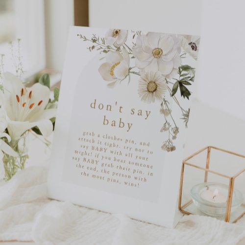 ALYSSA Boho Flower Dont Say Baby Game Baby Shower Pedestal Sign